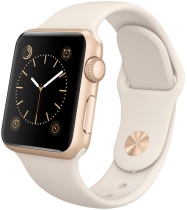Apple Watch Sport, корпус 38 мм из золотистого алюминия, мраморно-белый спортивный ремешок